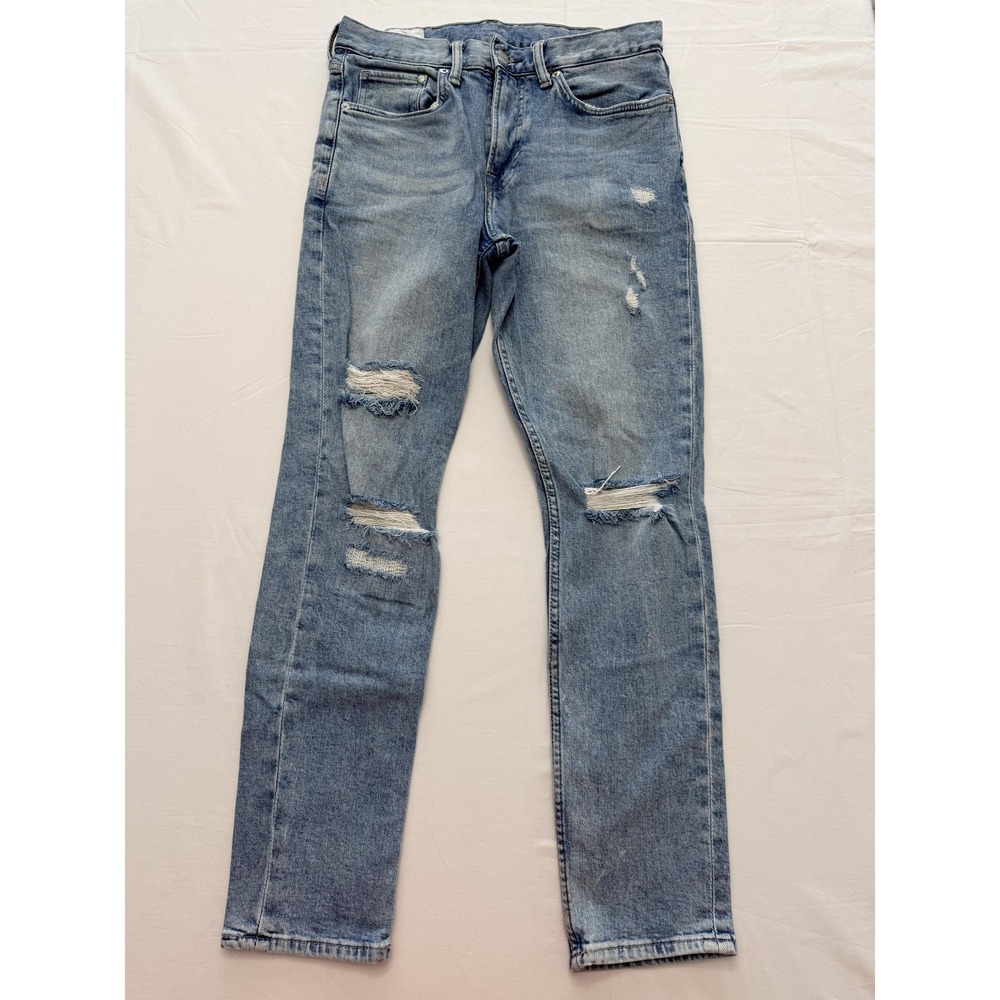 H&M Slim Tapered Jeans Mens 30x32 Blue Light Wash Distressed Denim Pants Casual